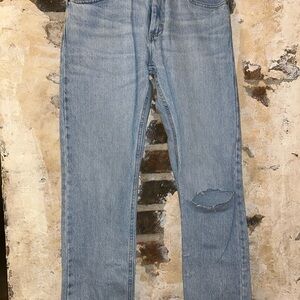 Wrangler Blue Straight Leg Jeans with Distressed Details